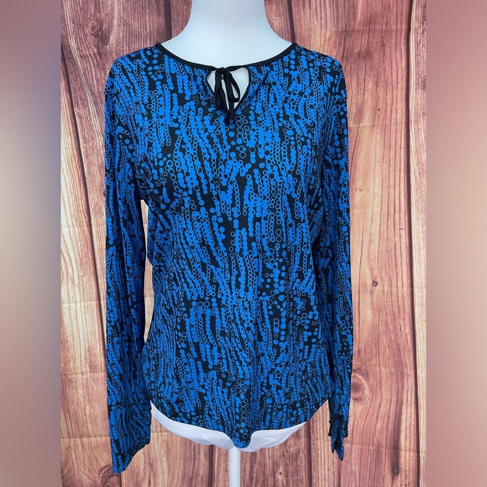 2 I.E. relaxed blue purple black long sleeve lightweight nylon women’s blouse M - Picture 3 of 17